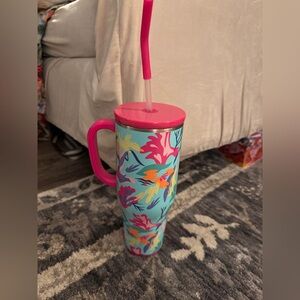 Swig Floral Insulated 40 oz Tumbler with Straw - Pink and Blue